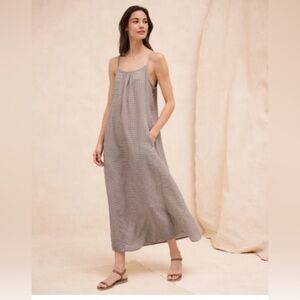 Eileen Fisher Organic Cotton Pucker Cami Dress Gray Gingham Garnet Jill Size S